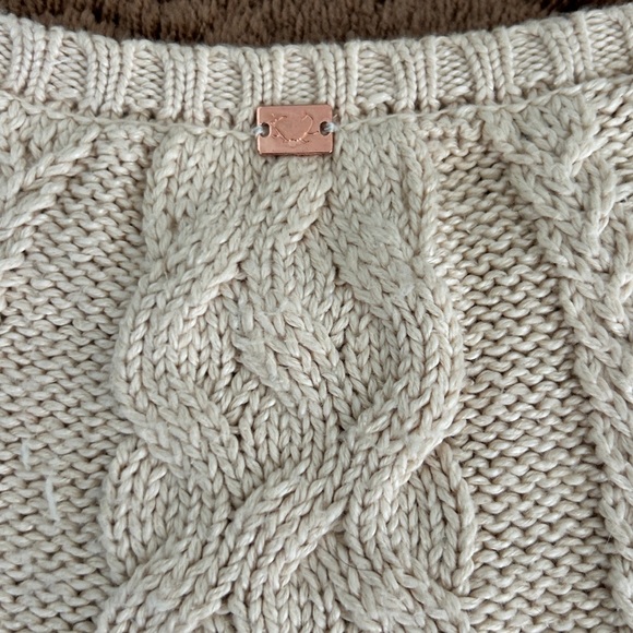 For Love & Lemons Cream Cable Knit Lace-Up Short Sleeve Top - Picture 3 of 4